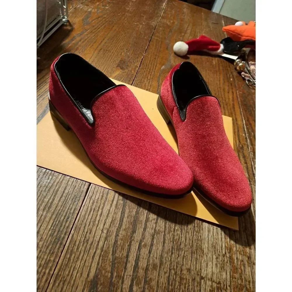 Alberto Fellini Mens Red Velvet Dress Loafers Size 7.5 Formal Shoes Christmas